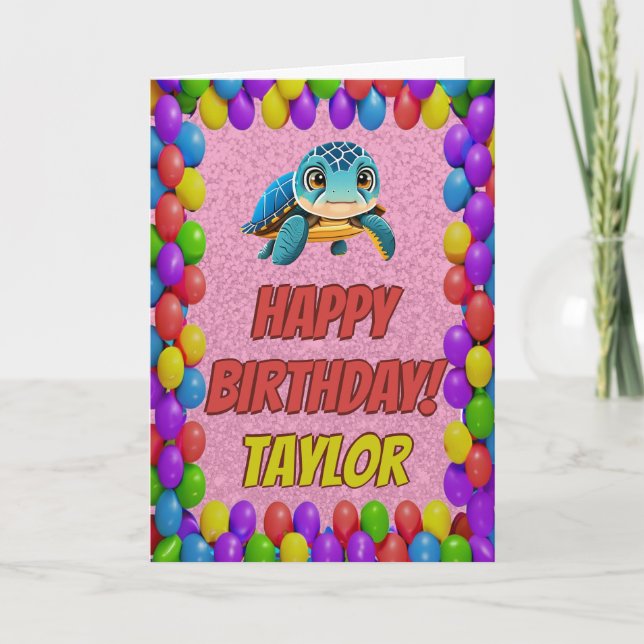 Turtle Personalised Fun Greeting Birthday Card (Front)