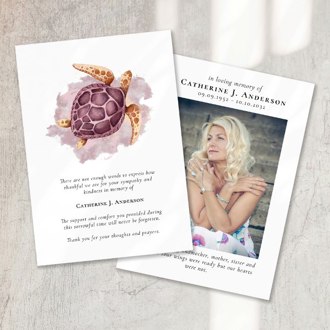 Turtle Photo Sympathy Funeral Memorial Thank You Card (Creator Uploaded)