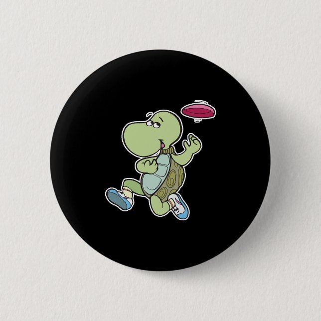 turtle playing frisbee 6 cm round badge (Front)