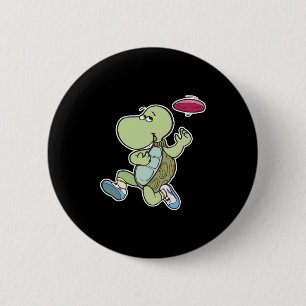 turtle playing frisbee 6 cm round badge