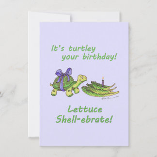 Turtle pun birthday card with lettuce and candle