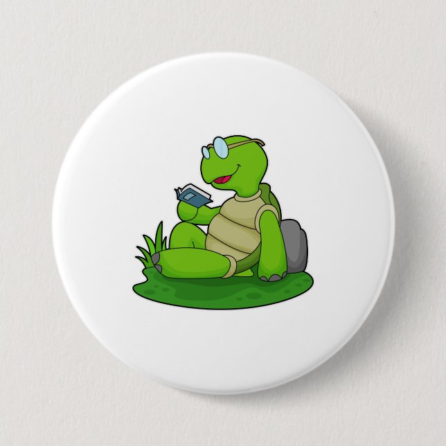 Turtle Reading Book 7.5 Cm Round Badge (Front)