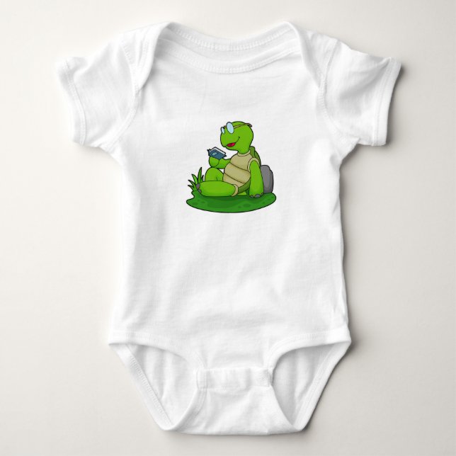 Turtle Reading Book Baby Bodysuit (Front)