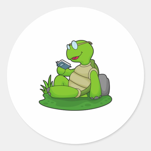 Turtle Reading Book Classic Round Sticker (Front)