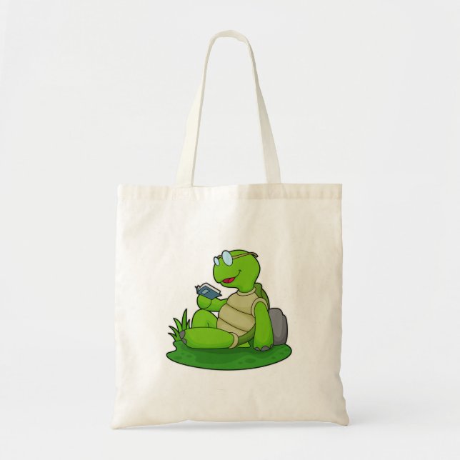 Turtle Reading Book Tote Bag (Front)