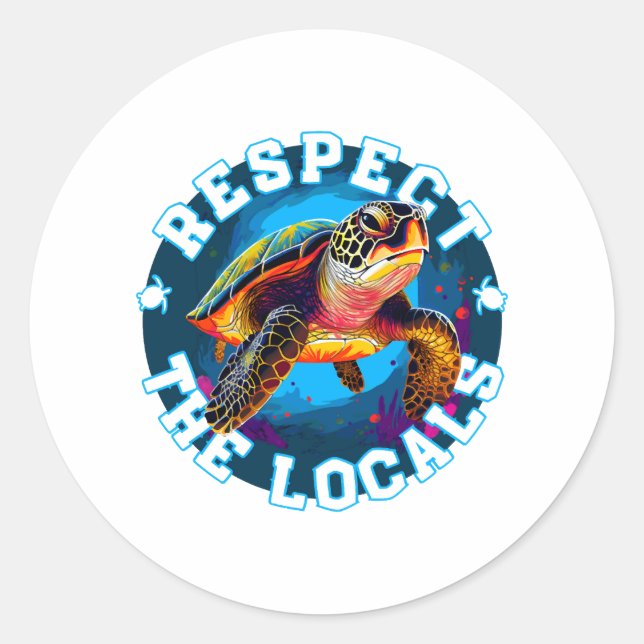 Turtle - respect the locals classic round sticker (Front)