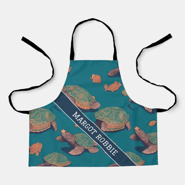 Turtle Retro Colourful Personalised Pattern Apron (Front)