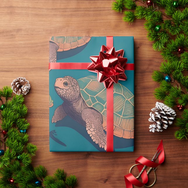 Turtle Retro Colourful Personalised Pattern Wrapping Paper (Holiday Gift)