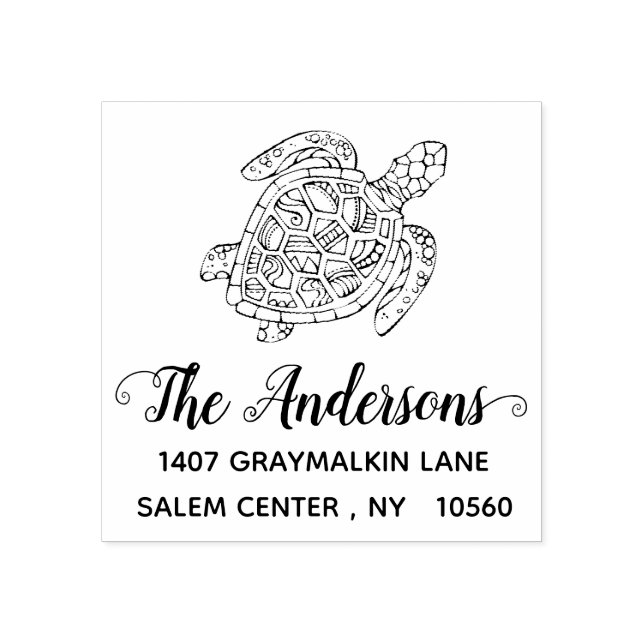 Turtle Return Address Calligraphy Custom Family Rubber Stamp (Imprint)