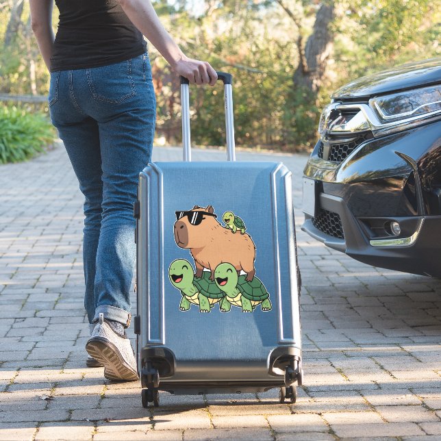 Turtle Ride Capybara, Funny Capybara (Suitcase Insitu)