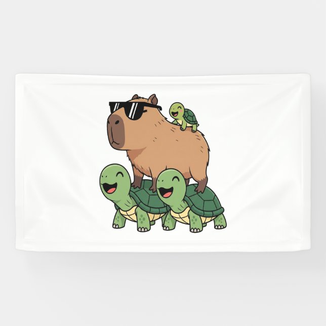 Turtle Ride Capybara, Funny Capybara Banner (Horizontal)