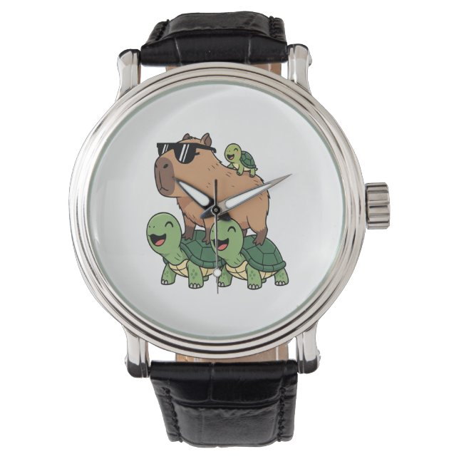 Turtle Ride Capybara, Funny Capybara Watch (Front)