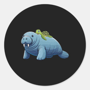 Turtle Riding Manatee Costume Sea Animal Lover Kid Classic Round Sticker