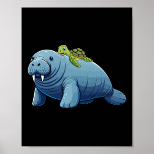 Turtle Riding Manatee Costume Sea Animal Lover Kid Poster