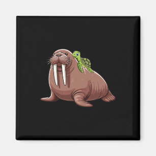 Turtle Riding Walrus Costume Sea Animal Lover Kids Magnet