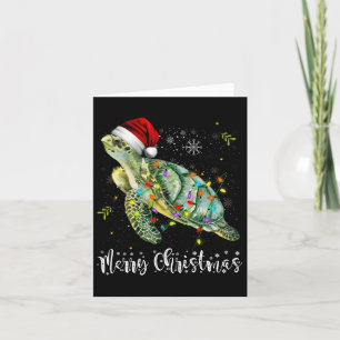 Turtle Santa Hat Merry Christmas Lights Xmas Holid Card