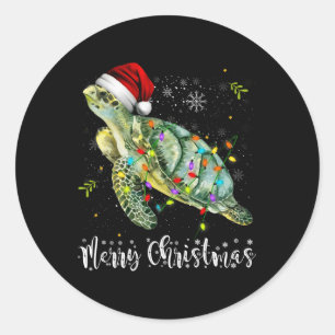 Turtle Santa Hat Merry Christmas Lights Xmas Holid Classic Round Sticker