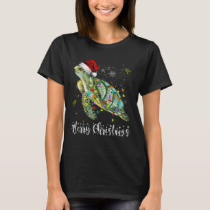 Turtle Santa Hat Merry Christmas Lights Xmas Holid T-Shirt