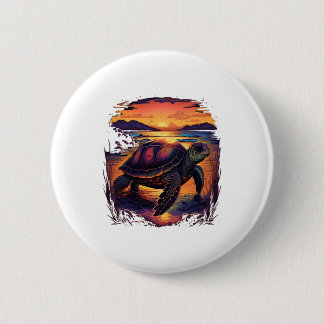 Turtle Sea Ocean Seashore Tropical Beach Sunset Co 6 Cm Round Badge