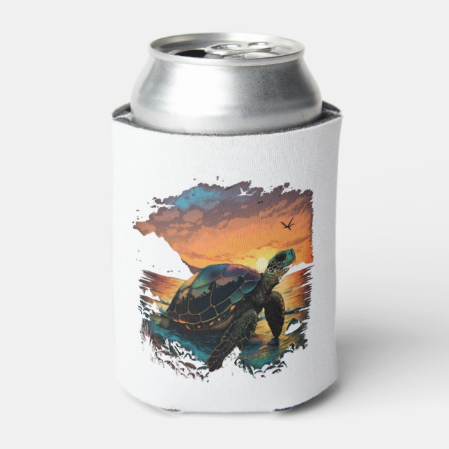 Turtle Sea Ocean Seashore Tropical Beach Sunset Co Can Cooler (Can Front)