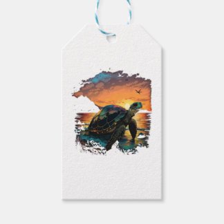 Turtle Sea Ocean Seashore Tropical Beach Sunset Co Gift Tags