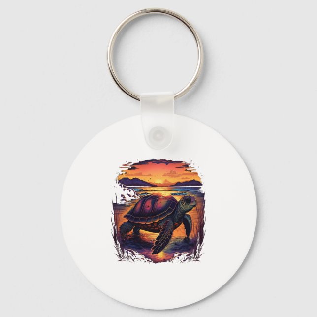 Turtle Sea Ocean Seashore Tropical Beach Sunset Co Key Ring (Front)