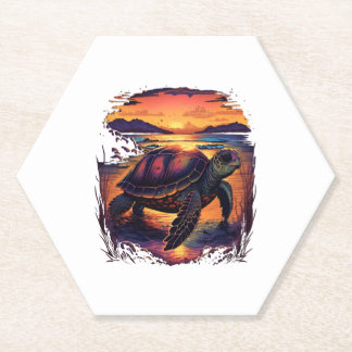 Turtle Sea Ocean Seashore Tropical Beach Sunset Co Paper Coaster