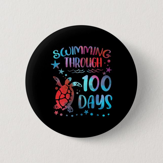 Turtle Sea Swimming Through 100 Days Of School Tea 6 Cm Round Badge (Front)