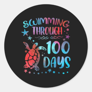 Turtle Sea Swimming Through 100 Days Of School Tea Classic Round Sticker