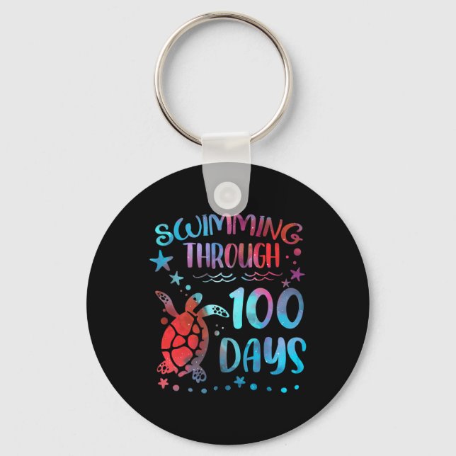Turtle Sea Swimming Through 100 Days Of School Tea Key Ring (Front)