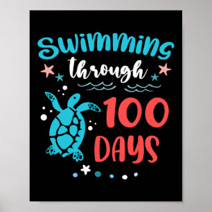 Turtle Sea Swimming Through 100 Days Of School Tea Poster