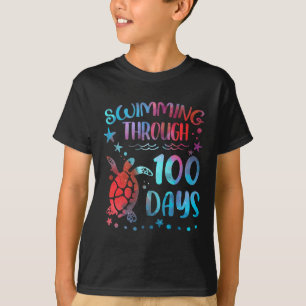 Turtle Sea Swimming Through 100 Days Of School Tea T-Shirt