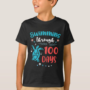 Turtle Sea Swimming Through 100 Days Of School Tea T-Shirt