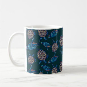 Turtle seamless pattern on dark background. illust coffee mug