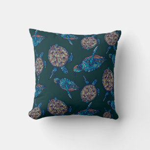 Turtle seamless pattern on dark background. illust cushion