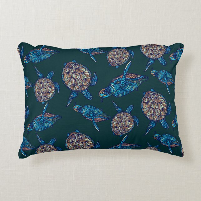 Turtle seamless pattern on dark background. illust decorative cushion (Front)