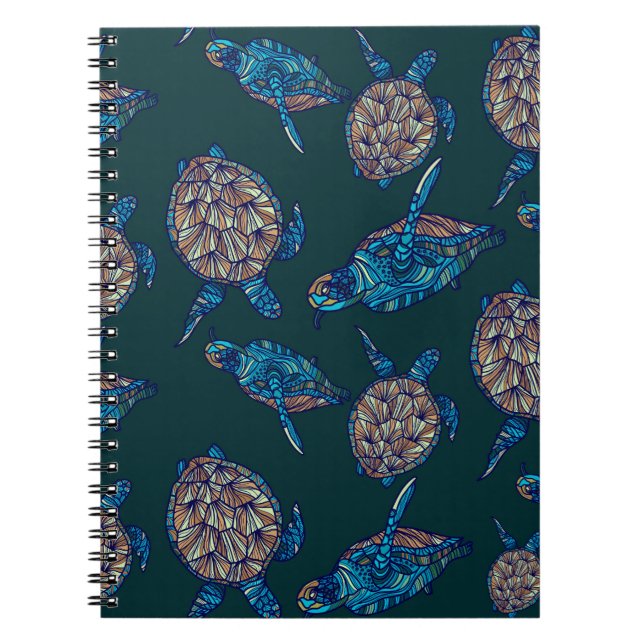 Turtle seamless pattern on dark background. illust notebook (Front)