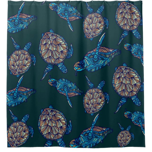 Turtle seamless pattern on dark background. illust shower curtain (Front)