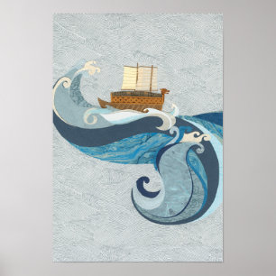 Turtle Ship Against the Waves Poster