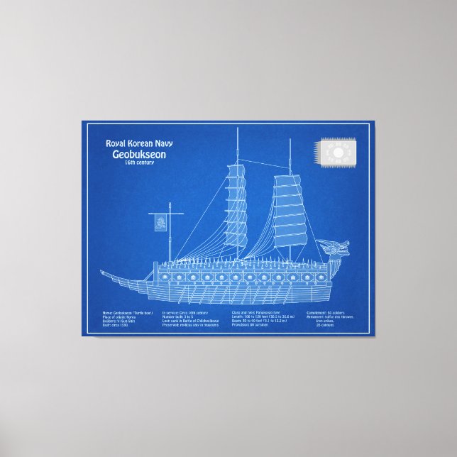 Turtle Ship Geobukseon - Ship Blueprint ABD Canvas Print (Front)