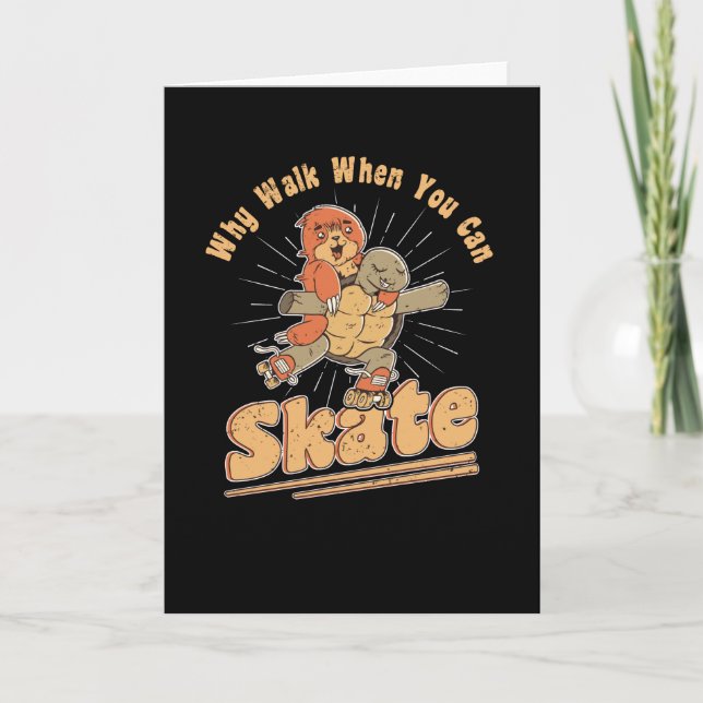 Turtle Sloth Roller Skating Roller Skates Card (Front)