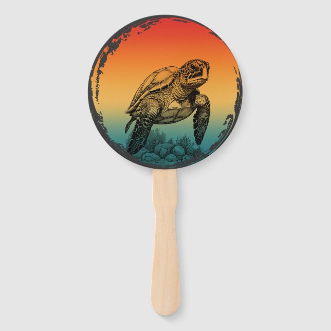 turtle summer ocean sunset  hand fan (Front)