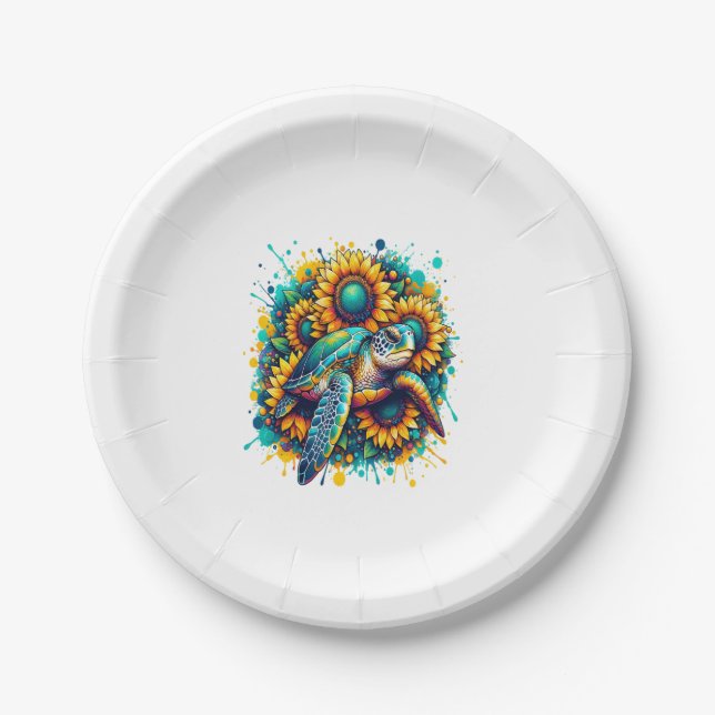 Turtle Sunflower Paper Plate (Front)