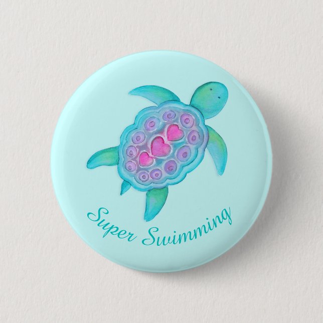 Turtle super swimming button badge (Front)