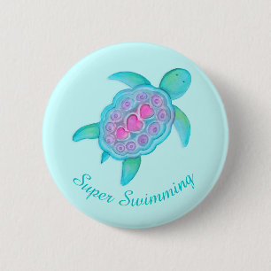 Turtle super swimming button badge