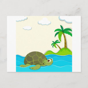 Turtle swimming in the ocean postcard