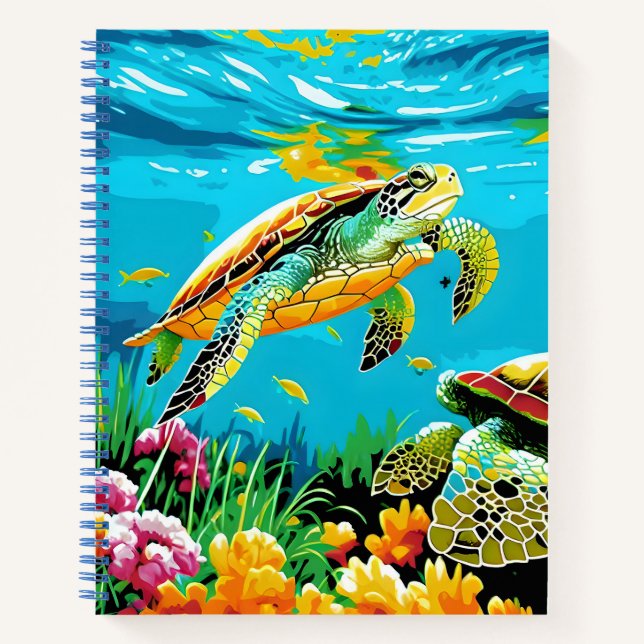 Turtle swimming in the sea notebook (Front)