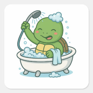 Turtle taking a bath square sticker