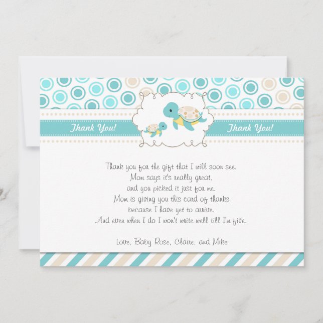 Turtle Thank You Card Note Teal Gold (Front)