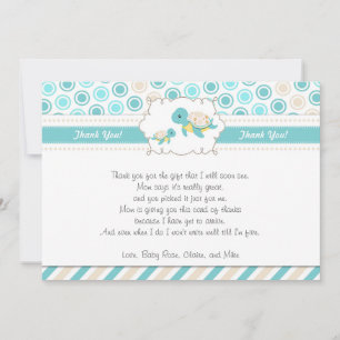 Turtle Thank You Card Note Teal Gold